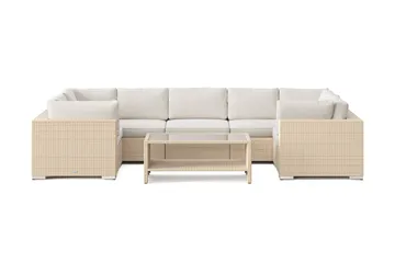 Bahamas U-formad utomhus loungegrupp med stängt avslut, 7-sits med bord och hylla - Beige - Utemöbler - Loungemöbler - Soffgrupp utomhus