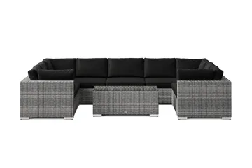 Bahamas U-formad utomhus loungegrupp med stängt avslut, 9-sits med bord - Grå - Utemöbler - Loungemöbler - Soffgrupp utomhus