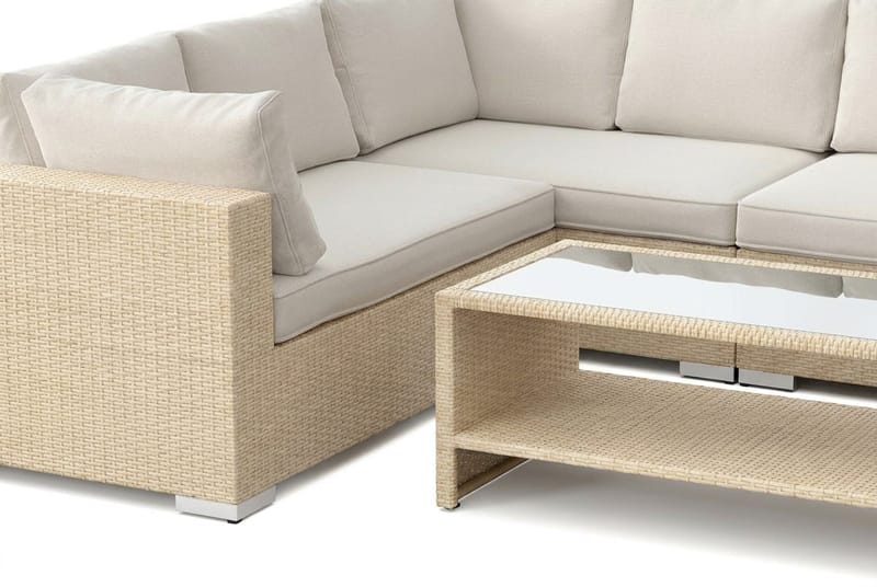Bahamas U-formad utomhus loungegrupp med stängt avslut, 9-sits med bord och hylla - Beige - Utemöbler - Loungemöbler - Soffgrupp utomhus