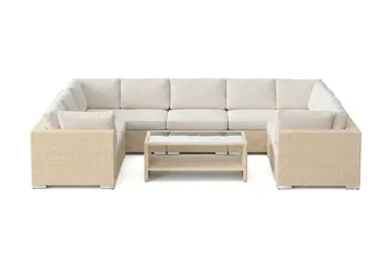 Bahamas U-formad utomhus loungegrupp med stängt avslut, 9-sits med bord och hylla - Beige - Utemöbler - Loungemöbler - Soffgrupp utomhus