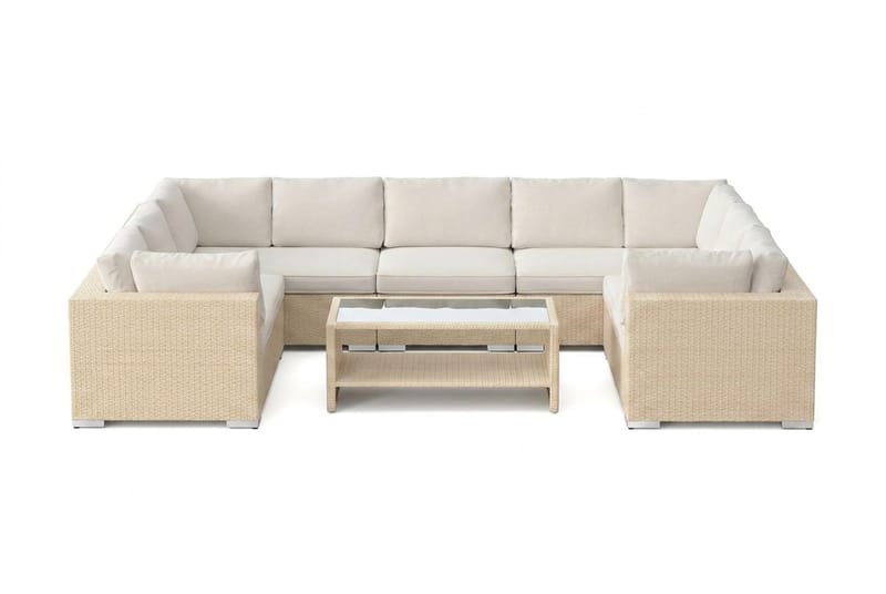 Bahamas U-formad utomhus loungegrupp med stängt avslut, 9-sits med bord och hylla - Beige - Utemöbler - Loungemöbler - Soffgrupp utomhus