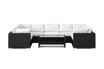 Bahamas U-formad utomhus loungegrupp med stängt avslut, 9-sits med bord och hylla - Svart - Utemöbler - Loungemöbler - Soffgrupp utomhus