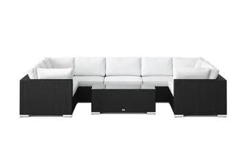 Bahamas U-formad utomhus loungegrupp med stängt avslut, 9-sits med bord - Svart - Utemöbler - Loungemöbler - Soffgrupp utomhus