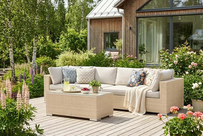 Bahamas utesoffa 4-sits med bord - Beige - Utemöbler - Loungemöbler - Soffgrupp utomhus