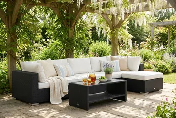 Bahamas utomhus divansoffa 6-sits med vändbar divan och bord med hylla - Svart - Utemöbler - Loungemöbler - Soffgrupp utomhus