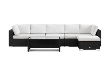 Bahamas utomhus divansoffa 6-sits med vändbar divan och bord med hylla - Svart - Utemöbler - Loungemöbler - Soffgrupp utomhus