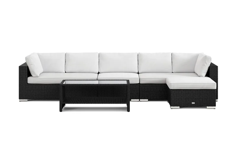 Bahamas utomhus divansoffa 6-sits med vändbar divan och bord med hylla - Svart - Utemöbler - Loungemöbler - Soffgrupp utomhus
