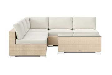 Bahamas utomhus hörnsoffa 5-sits vändbar med öppet avslut och bord - Beige - Utemöbler - Loungemöbler - Soffgrupp utomhus