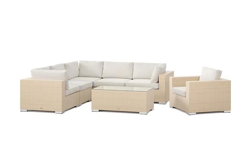 Bahamas utomhus hörnsoffa 6-sits vändbar med fåtölj och bord, Beige