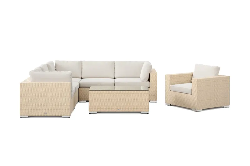 Bahamas utomhus hörnsoffa 6-sits vändbar med fåtölj och bord - Beige - Utemöbler - Loungemöbler - Soffgrupp utomhus