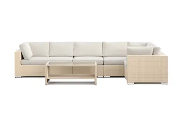 Bahamas utomhus hörnsoffa 6-sits vändbar och bord med hylla - Beige - Utemöbler - Loungemöbler - Soffgrupp utomhus