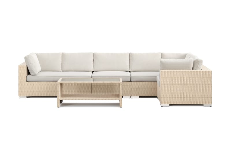 Bahamas utomhus hörnsoffa 6-sits vändbar och bord med hylla - Beige - Utemöbler - Loungemöbler - Soffgrupp utomhus