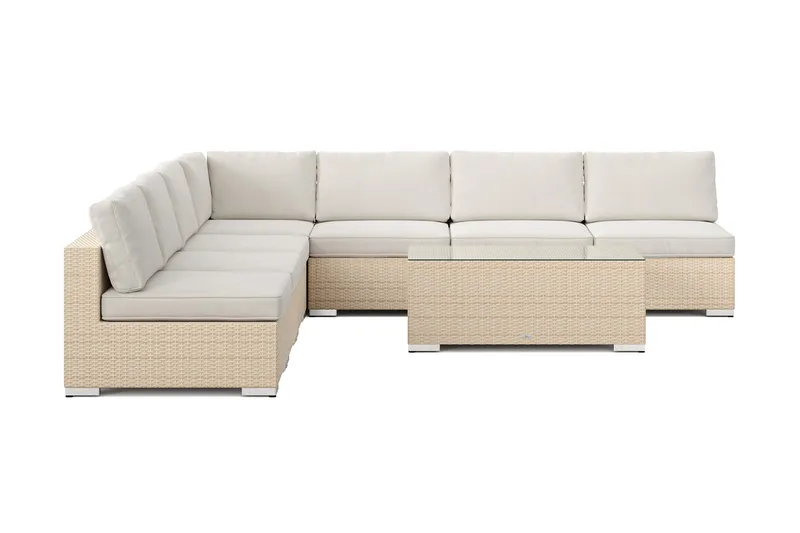 Bahamas utomhus hörnsoffa 7-sits vändbar med öppet avslut och bord - Beige - Utemöbler - Loungemöbler - Soffgrupp utomhus