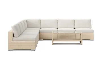 Bahamas utomhus hörnsoffa 7-sits vändbar med öppet avslut och bord med hylla - Beige - Utemöbler - Loungemöbler - Soffgrupp utomhus