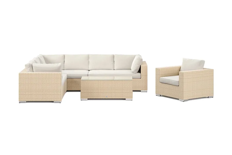 Bahamas utomhus L-soffa höger 7-sits med fåtölj och bord - Beige - Utemöbler - Loungemöbler - Soffgrupp utomhus