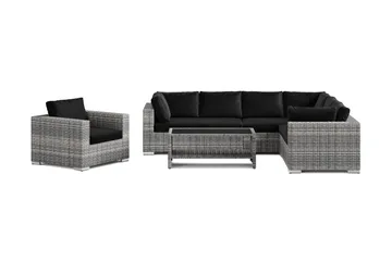 Bahamas utomhus L-soffa höger 7-sits med fåtölj och bord med hylla - Grå - Utemöbler - Loungemöbler - Soffgrupp utomhus