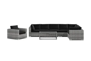 Bahamas utomhus L-soffa höger 8-sits med fåtölj och bord med hylla - Grå - Utemöbler - Loungemöbler - Soffgrupp utomhus