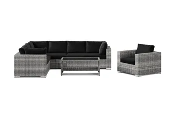 Bahamas utomhus L-soffa vänster 7-sits med fåtölj och bord med hylla - Grå - Utemöbler - Loungemöbler - Soffgrupp utomhus