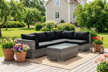Bahamas utomhus loungegrupp 5-sits med vändbar schäslong och bord - Grå - Utemöbler - Loungemöbler - Soffgrupp utomhus