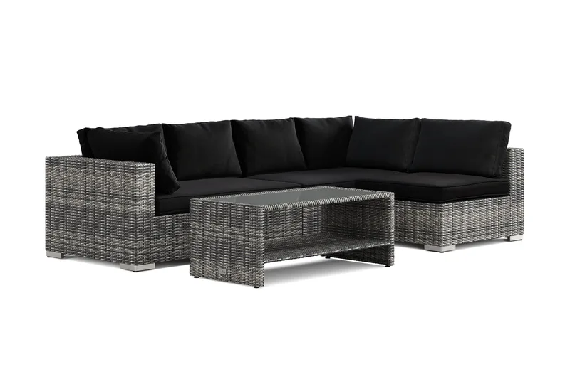 Bahamas utomhus loungegrupp 5-sits med vändbar schäslong och bord med hylla - Grå - Utemöbler - Loungemöbler - Soffgrupp utomhus