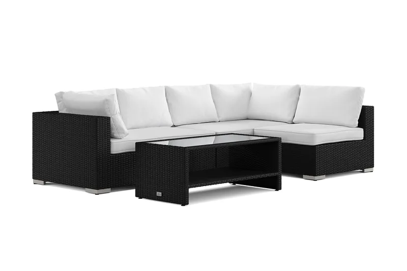 Bahamas utomhus loungegrupp 5-sits med vändbar schäslong och bord med hylla - Svart - Utemöbler - Loungemöbler - Soffgrupp utomhus