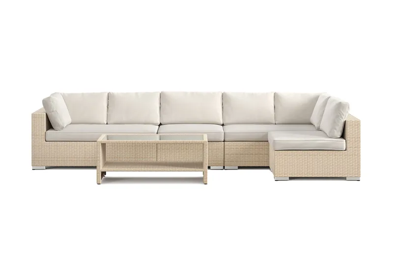 Bahamas utomhus loungegrupp 6-sits med vändbar schäslong och bord med hylla - Beige - Utemöbler - Loungemöbler - Soffgrupp utomhus