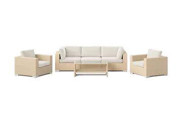 Bahamas utomhus soffgrupp 5-sits med två fåtöljer och bord med hylla - Beige - Utemöbler - Loungemöbler - Soffgrupp utomhus