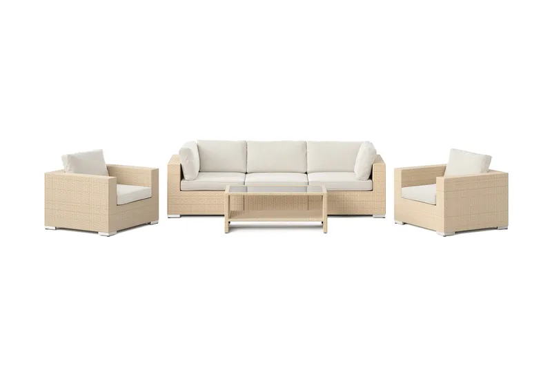 Bahamas utomhus soffgrupp 5-sits med två fåtöljer och bord med hylla - Beige - Utemöbler - Loungemöbler - Soffgrupp utomhus