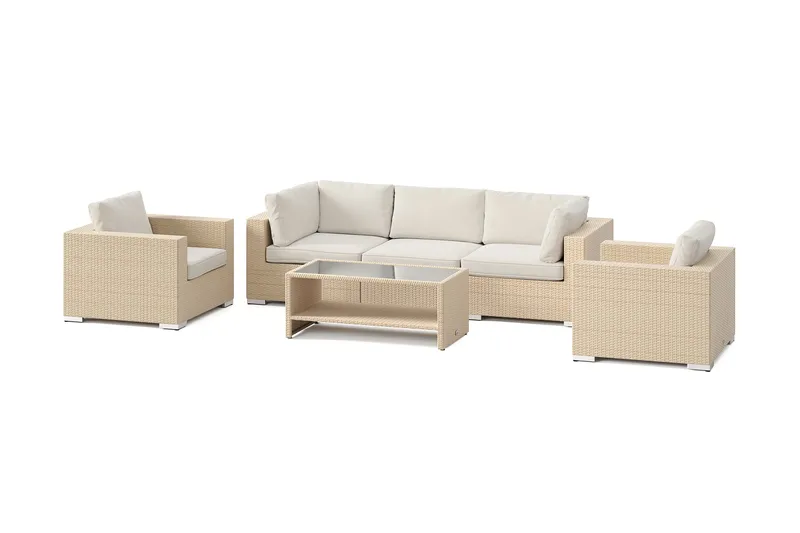 Bahamas utomhus soffgrupp 5-sits med två fåtöljer och bord med hylla, Beige