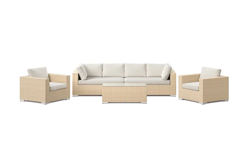 Bahamas utomhus soffgrupp 6-sits med två fåtöljer och bord - Beige - Utemöbler - Loungemöbler - Soffgrupp utomhus