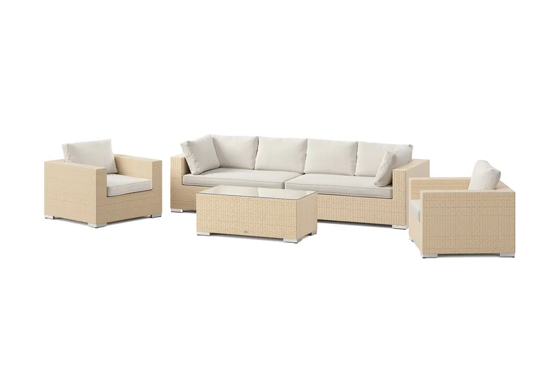 Bahamas utomhus soffgrupp 6-sits med två fåtöljer och bord, Beige