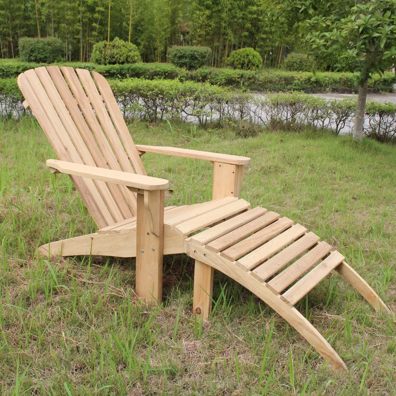 Däckstol i trä med fotstöd | Solstol för uteplats | 154×67×87 cm, undefined