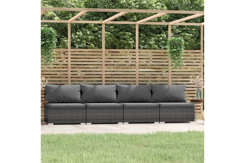 FyrsitsUtesoffa med dynor konstrotting grå - Grå - Utemöbler - Loungemöbler - Loungesoffa