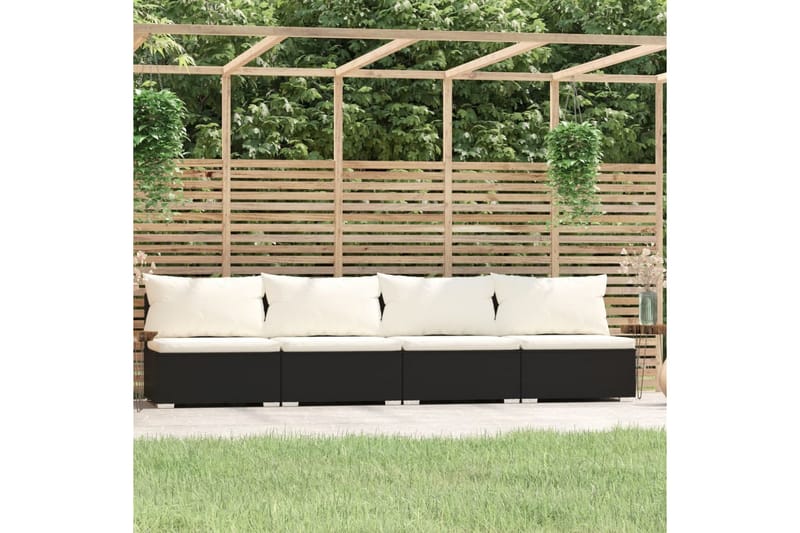 FyrsitsUtesoffa med dynor konstrotting svart - Svart/vit - Utemöbler - Loungemöbler - Loungesoffa