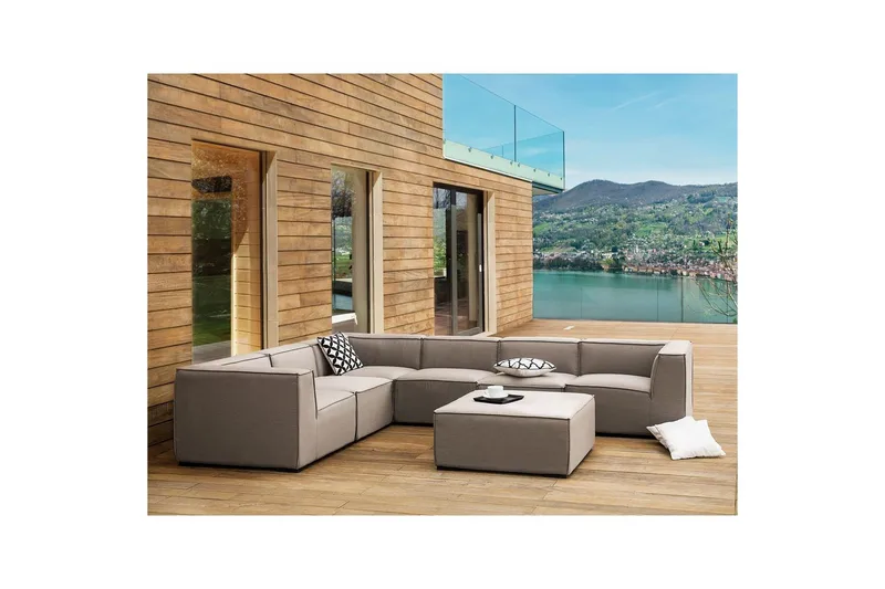 Hörnsoffa med fotpall Arezzo Beige/svart, Högervänd - Beige/svart, Högervänd - Utemöbler - Loungemöbler - Soffgrupp utomhus