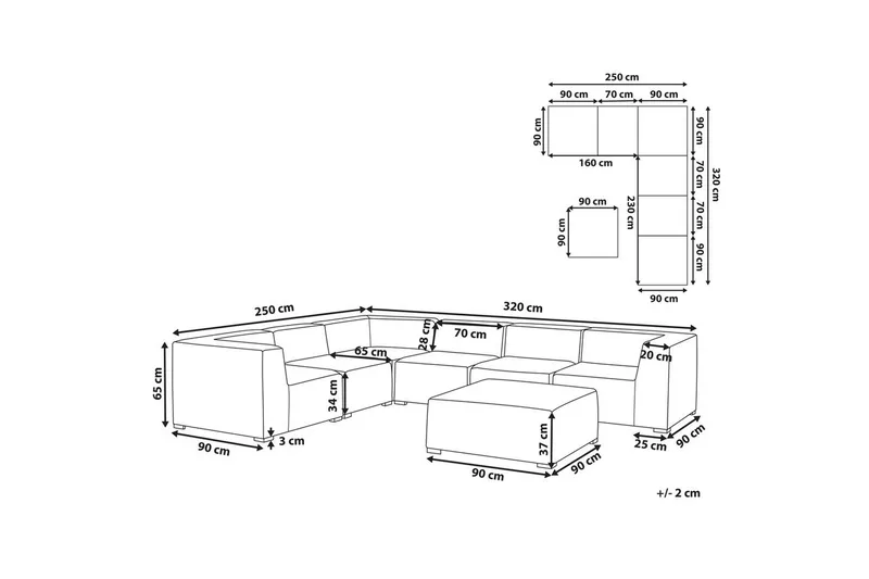 Hörnsoffa med fotpall Arezzo Beige/svart, Högervänd - Beige/svart, Högervänd - Utemöbler - Loungemöbler - Soffgrupp utomhus