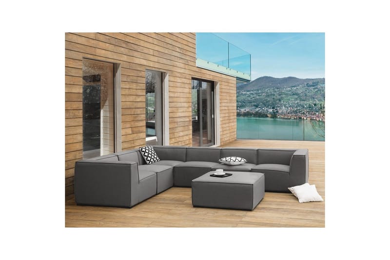 Hörnsoffa med fotpall Arezzo Mörkgrå/svart, Högervänd - Mörkgrå/svart, Högervänd - Utemöbler - Loungemöbler - Loungesoffa