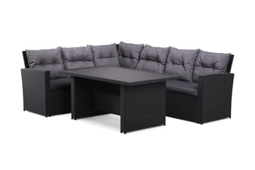 James 5-sits Vänstervänd Loungegrupp Utomhus – Soffgrupp med mörgrå dynor och bord i konstrotting - Grå - Utemöbler - Loungemöbler - Soffgrupp utomhus