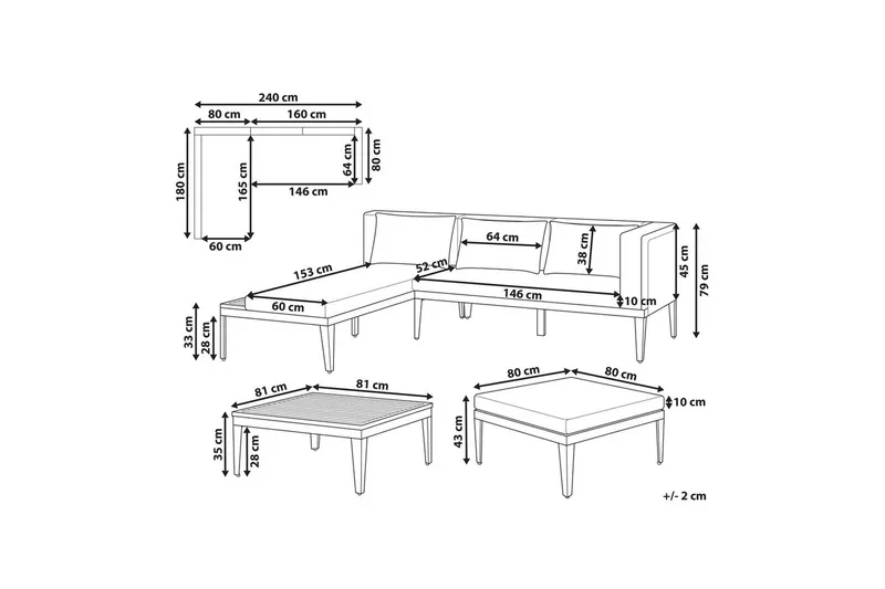 Loungegrupp med fotpall Bracciano 3-Sits - 3-Sits - Utemöbler - Loungemöbler - Soffgrupp utomhus