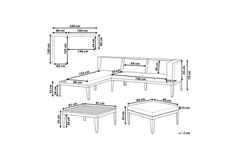 Loungegrupp med fotpall Bracciano 3-Sits - 3-Sits - Utemöbler - Loungemöbler - Soffgrupp utomhus