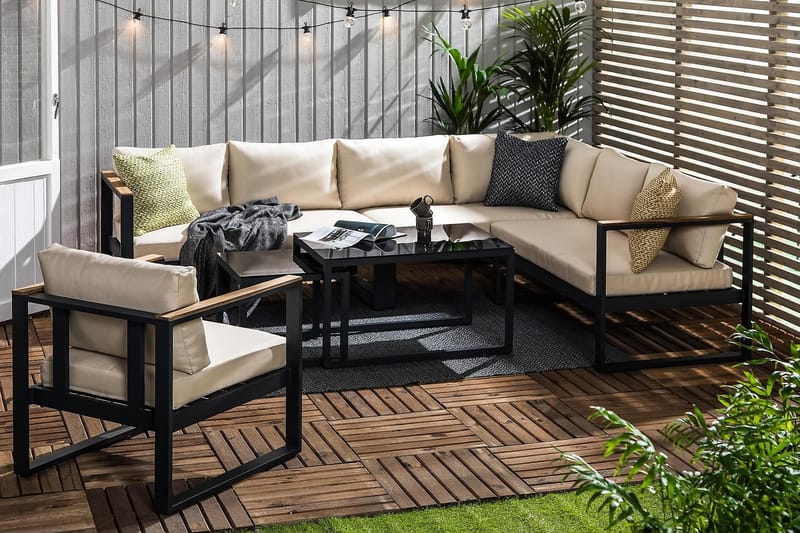 Aspvik Loungegrupp - Svart / Beiga dynor - Utemöbler - Loungemöbler - Loungegrupp & Loungeset