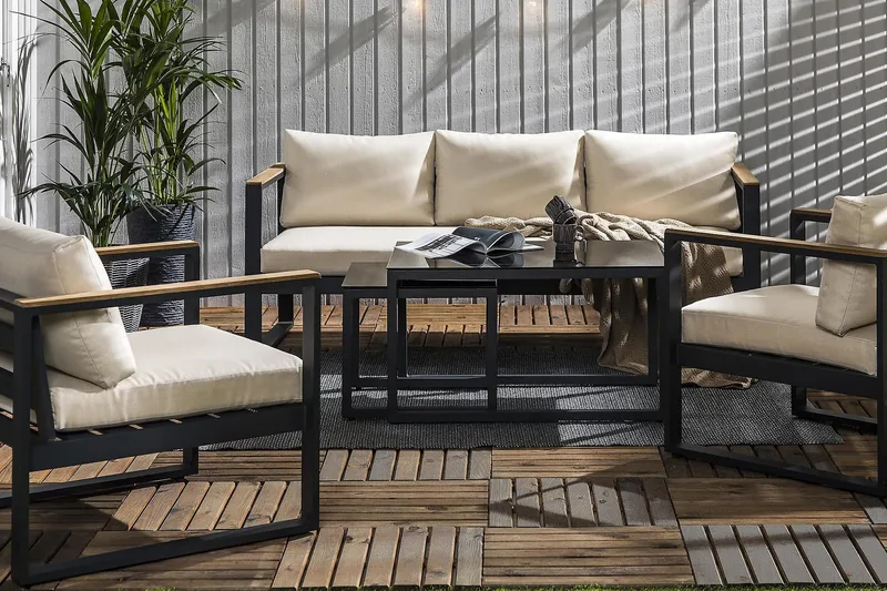 Aspvik Soffgrupp - Svart / Gråa dynor - Utemöbler - Loungemöbler - Loungegrupp & Loungeset