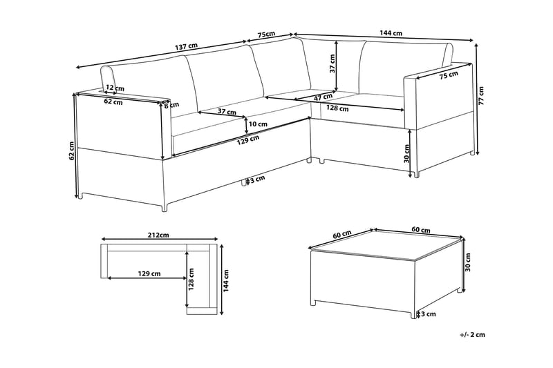 Avola Loungegrupp Utomhus 212 cm - Grå - Utemöbler - Loungemöbler - Loungegrupp & Loungeset