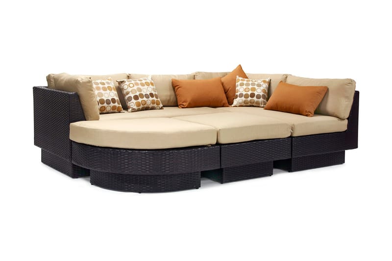 Bäddsats Stella Med Beige Kuddar Mörkbrun - Utemöbler - Loungemöbler - Loungegrupp & Loungeset