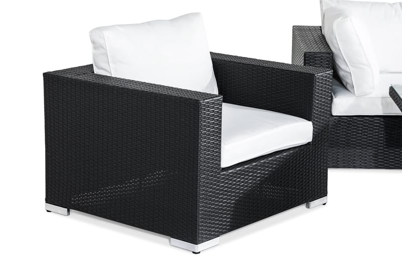Bahamas Liten Loungegrupp Utomhus - 3-sits Litet Loungeset i Konstrotting för Altan och Balkong - Svart / Vita dynor - Trädgård & spabad - Utemiljö - Altan & terrass - Altanmöbler