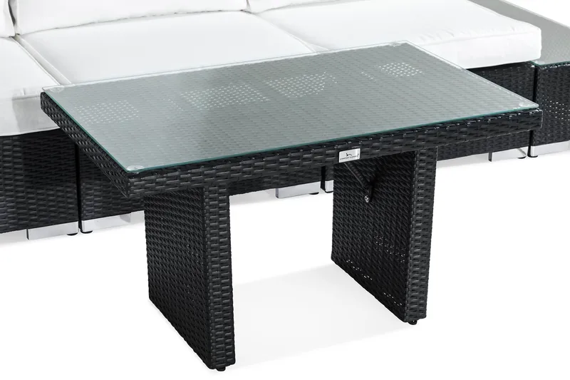 Bahamas Liten Loungegrupp Utomhus - 3-sits Litet Loungeset i Konstrotting för Uteplats och Balkong - Svart / Vita dynor - Trädgård & spabad - Utemiljö - Altan & terrass - Altanmöbler