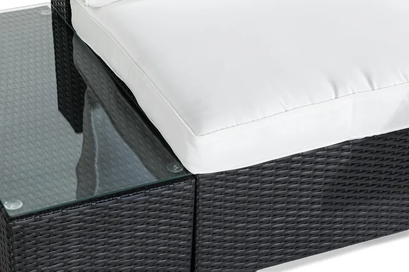 Bahamas Liten Loungegrupp Utomhus - 3-sits Litet Loungeset i Konstrotting för Uteplats och Balkong - Svart / Vita dynor - Trädgård & spabad - Utemiljö - Altan & terrass - Altanmöbler