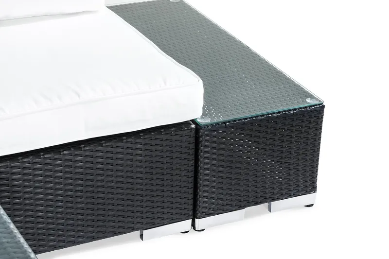 Bahamas Liten Loungegrupp Utomhus - 3-sits Litet Loungeset i Konstrotting för Uteplats och Balkong - Svart / Vita dynor - Trädgård & spabad - Utemiljö - Altan & terrass - Altanmöbler