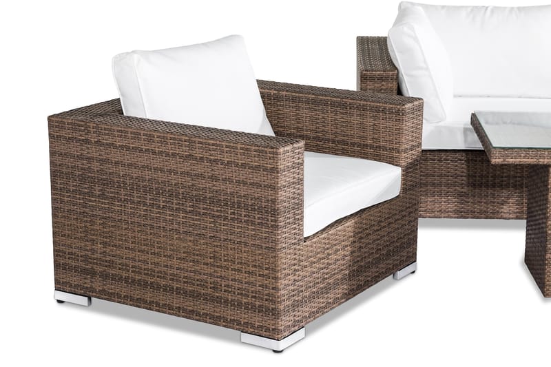 Bahamas Liten Loungegrupp Utomhus - 3-sits Litet Loungeset i Konstrotting för Uteplats och Trädgård - Beige / Vita dynor - Trädgård & spabad - Utemiljö - Altan & terrass - Altanmöbler