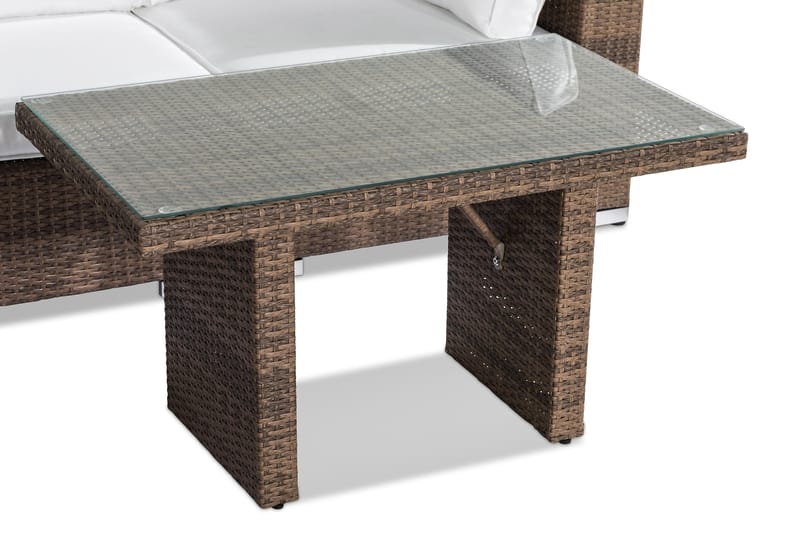 Bahamas Liten Loungegrupp Utomhus - 3-sits Litet Loungeset i Konstrotting för Uteplats och Trädgård - Beige / Vita dynor - Trädgård & spabad - Utemiljö - Altan & terrass - Altanmöbler